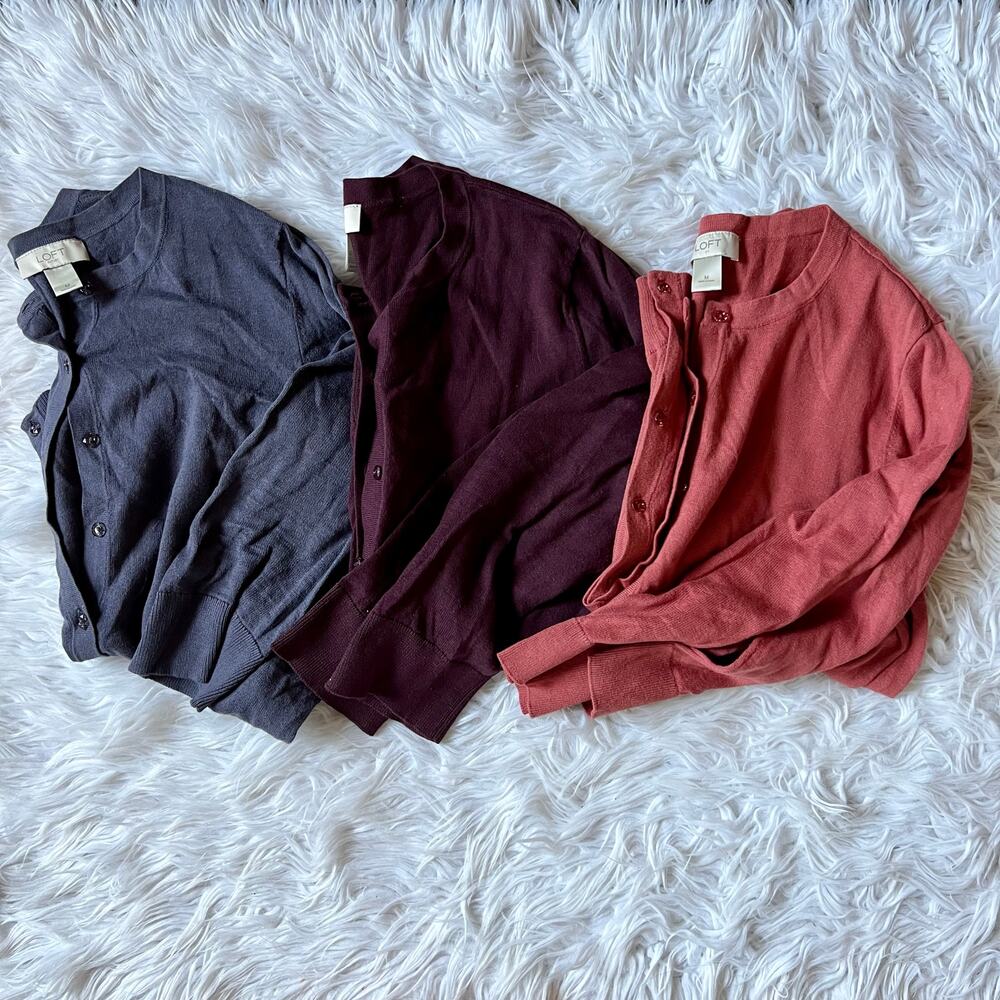 LOFT Women's Cardigan Trio - Charcoal, Plum, Rose